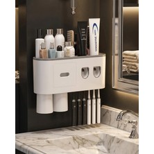 TeknoKapsül Çift Dispenserli Macunu Sıkacağı 6 Fırçalık Bardaklı Banyo Organizer