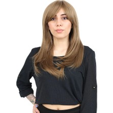 TeknoKapsül Düz Perçemli Orta Boy Fiber Sen Peruk / Bebek Kumralı