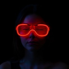 TeknoKapsül Kırmızı LED Işıklı Parti Gözlüğü - Neon Glow Şerit Gözlük 3 Modlu