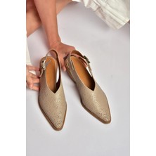 Fox Shoes Y654300403 Vizon Hakiki Deri Kalın Topuklu Kadın Ayakkabı
