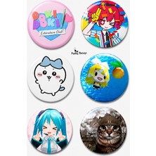 Punky Store Trend-17 - 6'lı Anime Kawaii Rozet Seti Renkli Karakter Desenli Sevimli Broş Pin