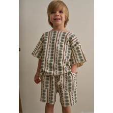 Oh la la Koala For Little Ones Krem Boho Bloom Serisi Waffle Şortlu Takım