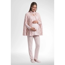 Mecit Pijama Mecit 6402 Elegant Pudra Pembe Dantel Pelerinli Lohusa Pijama Takımı