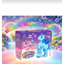 Elaa Aksesuar Unicorn Bubble Gun: Otomatik Baloncuk Çıkartan Kanatlı Pony Pilli ve Işıklı Oyuncak Tabanca