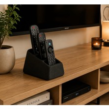 Luvena 3 Bölmeli Eğimli Kumanda Kutusu Tv Ünitesi Masaüstü Organizer Kumandalık Standı - Siyah