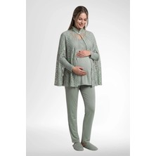 Mecit Pijama Mecit 6402 Elegant Yeşil Dantel Pelerinli Lohusa Pijama Takımı