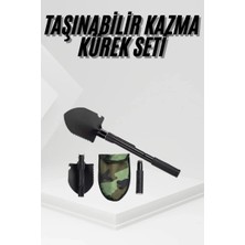 Nevamel® Katlanır Portatif Kazma Kürek Seti Portatif Çelik Taşıma Çantalı Pusulalı