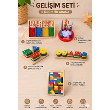 Bloomin 5'li Ahşap Eğitici Zeka ve Gelişim Oyuncak Seti - Montessori 4'lü Bultak, Ahşap Matematik, Ahşap Tetris, Ahşap Koordinasyon, 5'li Bultak Çocuk - Bebek Gelişim