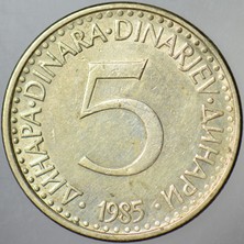 Banknoting Yugoslavya 5 Dinar 1985.