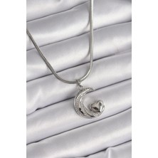 Mabelme Store Mey Ithalat® 316L Çelik Gümüş Renk Italyan Zincir Zirkon Taşlı Halil Figür Kalp Detay Kadın Kolye