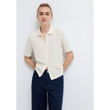 Mavi Düğmeli Ekru Polo Tişört 1613948-82127