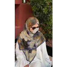 Qalortex Scarf Pamuklu Soft Meva Desen Eşarp-Lacivert