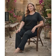 Derya Kadın Bambo Büyük Beden Düğme Yaka Ince Kısa Kol Pijama Takımı 7940 - 1 Adet