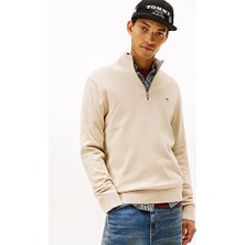 Tommy Hilfiger Tjm Erkek Slim Essential Bej Yarım Fermuarlı Kazak
