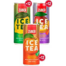 Züber Ice Tea Soğuk Çay Deneme Paketi 250ML x 36 Adet (Limon, Şeftali, Tropik)