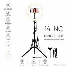 Raylax LED Tripod Işıklı Güzellik Merkezi Telefon Tutucu Makyaj Işığı Ring Light 14 Inç + 2.1 Metre Tripod