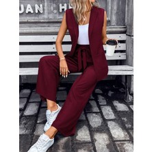 Alyn Wear Kadın Kolsuz Önü Açık Yakalı Cepli Janjan Krep Yelek ve Pantolon Ikili Takım
