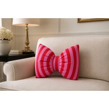 Karam Home Kırmızı Pembe Çizgili Fiyonk Dekoratif Kırlent 35X40 cm