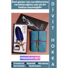 Wintoup #hediye Dekoratif Sevgili Nişanlı Arkadaş Babalar Anneler Öğretmenler Günü Okul Yıl Sonu Nostaljik Hediye Eskitme Deri Defterli Şık Özel Kutulu Mürekkep 5 Farklı Uç Tüylü Kalem Divit Hokka Premium Set
