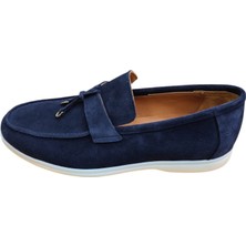 King Shoes Lp Tasarım Lacivert Süet Lofer Ayakkabı