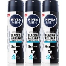 Tech Butiq Men Erkek Sprey Deodorant & Invisible Fresh, Ter ve Ter Kokusuna Karşı 48 Saat Anti-Perspirant Koruma 150ML X3 Adet