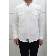 Becces Fistan Store Erkek Düz Spor Kesim Dar Kalıp Çift Cepli Uzun Kollu Yazlık Keten Gömlek
