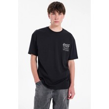 Lee Cooper JOSUE Erkek Loose %100 Pamuk Baskılı Bisiklet Yaka T-Shirt Siyah