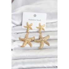 Özssay 316L Çelik Gold Renk Deniz Yıldızı Model Kadın Küpe