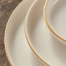 Güral Porselen Bilbao Serisi Bone Porselen 21 cm Krem Altın Kenarlı 6'lı Pasta Tabağı Seti