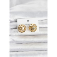 Özssay 316L Çelik Gold Renk Desenli Top Model Kadın Küpe