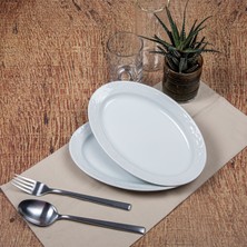 Güral Porselen Bahar Dalı 2 Adet 25 cm Beyaz Porselen Kayık Tabak Modern Tasarım