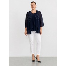 Selen Lacivert Kadın Taşlı Normal Fit Bluz 26YSL8371