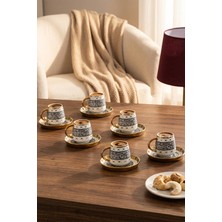 Porsima Perotti 1301040063 Cihangir 6 Kişilik Porselen Altın Yaldızlı Fincan Seti 12 Parça Türk Kahvesi Fincanı TAKIMI-90ML