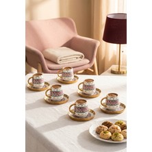 Porsima Perotti 1301040063-1 Cihangir 6 Kişilik Porselen Altın Yaldızlı Fincan Seti 12 Parça Türk Kahvesi Fincanı TAKIMI-90ML