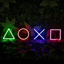 Dekoraven Neon LED Dekoratif Aydınlatma 55 x 15 cm Renkli Playstation Şekilleri ile Modern Duvar Dekoru