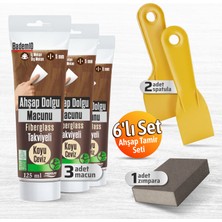 Badem10 (6'lı) Ahşap Tamir Seti Koyu Ceviz (2 Adet) 125 ml Tamir Macunu + 2 Adet Spatula + Kübik Zımpara