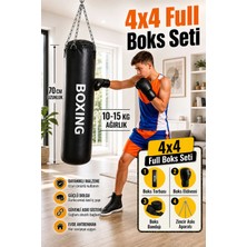 Spor Byfit 70 cm x 25 cm Siyah Boks Torbası + Boks Eldiveni + Boks Bandajı + Askı Aparatı - 4' Lü Set - Dolu