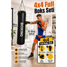 Spor Byfit 80 cm x 30 cm Siyah Boks Torbası + Boks Eldiveni + Boks Bandajı + Askı Aparatı - 4' Lü Set - Dolu