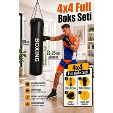 Spor Byfit 100 cm x 30 cm Siyah Boks Torbası + Boks Eldiveni + Boks Bandajı + Askı Aparatı - 4' Lü Set - Dolu