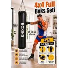 Spor Byfit 120 cm x 35 cm Siyah Boks Torbası + Boks Eldiveni + Boks Bandajı + Askı Aparatı - 4' Lü Set - Dolu