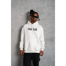 Kanguru Cep Baskılı Kapüşonlu Sweatshirt - Beyaz
