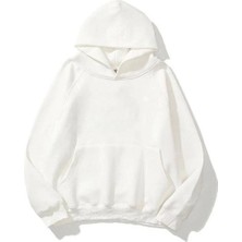3 Iplik Pamuklu   Kapşonlu Sweetshirt - Beyaz