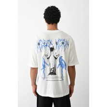 Baskılı Oversize T-Shirt - Beyaz