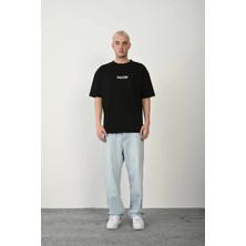 Erkek Baskılı T-Shirt Kısa Kol Bisiklet Yaka Rahat Kalıp Tişört - Siyah