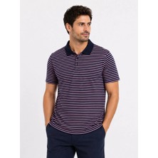 Erkek Pike Kumaş Gül Kurusu Çizgili Polo Yaka Tişört Kısa Kol T-Shirt - Siyah