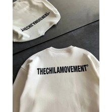 Kışlık Bisiklet Yaka Oversize Baskılı Sweatshirt - Beyaz