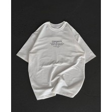 Bisiklet Yaka Baskılı Oversize T-Shirt - Beyaz