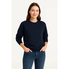 Üç Iplik Düz Bisiklet Yaka Sweatshirt - Lacivert