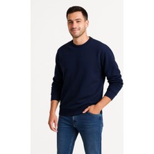 Üç Iplik Düz Bisiklet Yaka Sweatshirt - Lacivert
