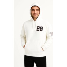 Kapşonlu Sweatshirt Ön  Arka Baskılı - Beyaz